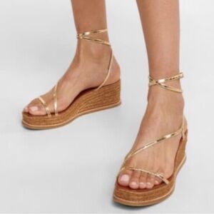 Jimmy Choo Drive 60 Metallic Wedge Espadrille Strappy Sandal Shoe Women's 42
